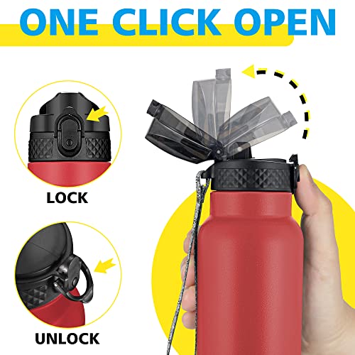 Han's Bottle Sports Water Bottle - 24 Oz, Straw Lid, Leak Proof, Vacuum Insulated Stainless Steel, Double Walled, Thermo Mug,Red - color: Red, size: 24 Ounces