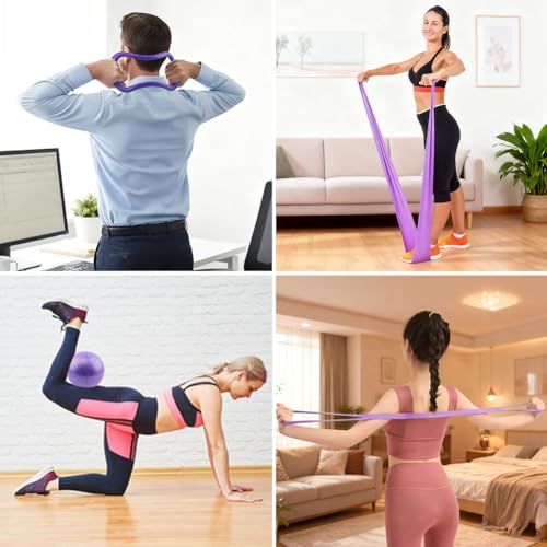 Pilates Essentials Kit for Women, 14 Pcs Home Workout Equipment with Pilates Circle Ball Ring Set Resistance Bands and Anti Slip Sock, Yoga Pilate Essentials Accessories - color: Purple
