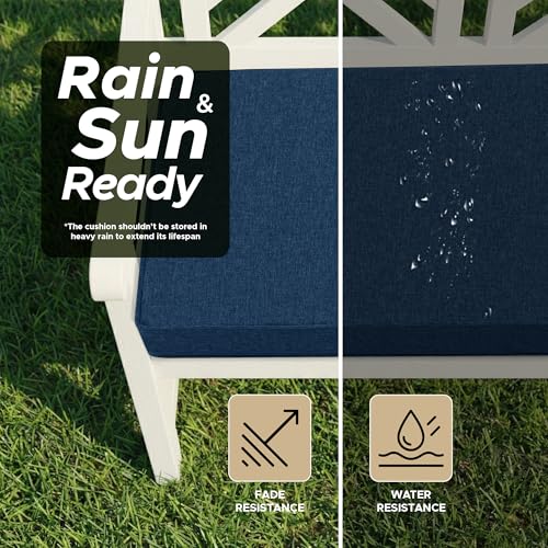 Outdoor Bench Cushion, Water-Resistant & Fade-Resistant, Porch Swing Cushions with Ties, Patio Furniture Seat Pads for Garden Loveseat, Removable Cover Non-Slip Bottom, 42 x 16 Inch, Navy Blue - color: Navy Blue, size: 42" x 16" 1 Pack
