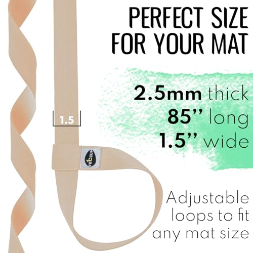 TECEUM Yoga Mat Strap – Extra Soft & Thick Cotton Carrier for All Mats | Adjustable Skin-friendly & Non-Slip Mat Holder Sling in 30+ Colors [Mat Not Included] - color: Beige, size: 85 IN