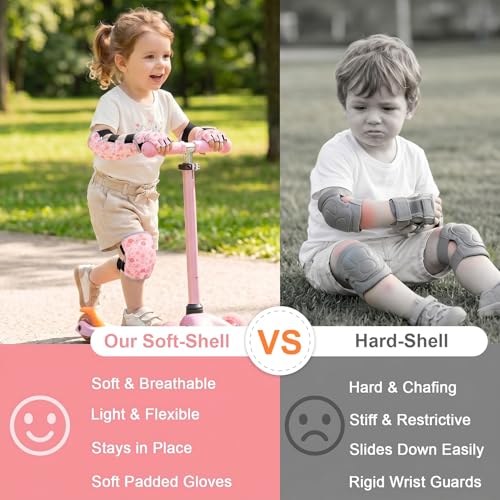 Soft Toddler Knee Pads and Elbow Pads Set with Bike Gloves | Non-Slip Toddler Knee Pads for Boys Girls 2-4 Years, Breathable Kids Protective Gear for Balance Bike, Scooter, Bicycle - color: Pink Flowers