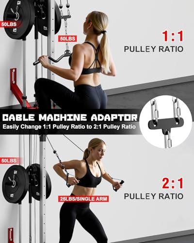 Wall Mount Cable Station, WM1 Cable Crossover Machine with 17 Positions, High and Low Cable Crossover Machine with Removable Footplate for Garage Home Gym - style: WM1 Cable Station RD