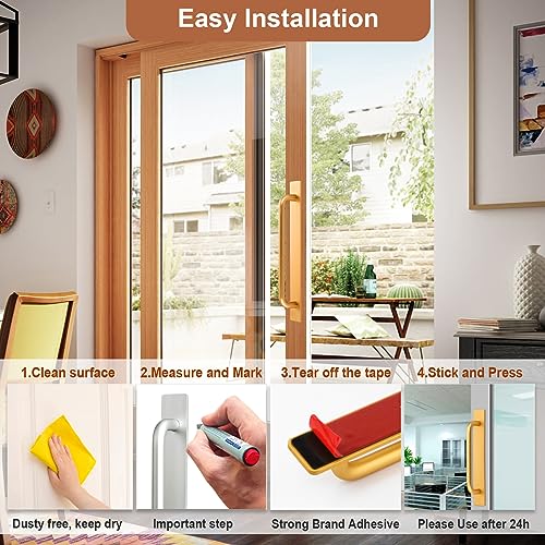 Self-Stick Instant Cabinet Drawer Handles, 2pcs No-Drilling Shower Door Push Pull Handles Helper with Adhesive Sticker Door Handle for Any Furniture Handle Replacement DIY (5.83",Gold) - color: Gold, size: Small (5.83")
