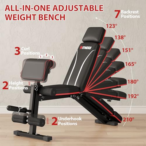 Adjustable Weight Bench with Leg Extension Preacher Pad, 880LBS Capacity Workout Bench Multi-function Bench Press Full Body Workout, Incline Decline Bench for Home Gym Strength Training