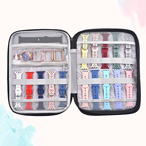 Watch Band Storage Case Watch Band Organizer Bag Watch Band Case and Storage Holder Watch Bands Holder Carrying Case Compatible with 35 Watch Straps and Accessories - color: Pink Leopard