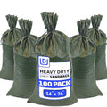 DURASACK Heavy Duty Sandbags with Ties, 14x26, Empty, Green, Pack of 100 | Woven Polypropylene Sandbags for Flood Control with 1600 Hours of UV Protection, 50 lbs Capacity - color: Green, size: 100 Sandbags