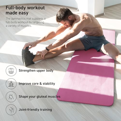 MSPORTS Yoga Mat Premium Non Slip Thick – Extra Comfortable Exercise Mat for Home Workouts, Pilates, Stretching & Gym – Cushioned NBR Foam, Gym Mat with Strap, for Women & Men - color: Pink