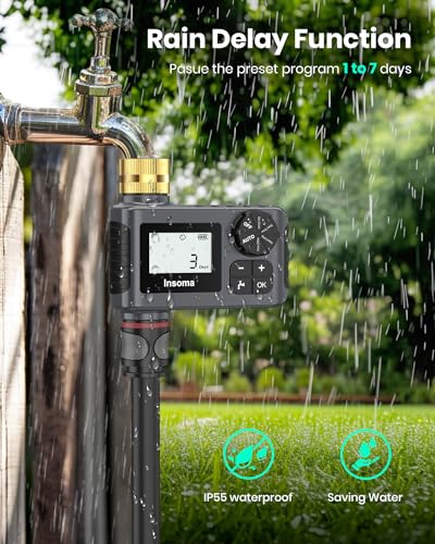 Sprinkler Timer with Brass Swivel, Programmable Water Timer for Outdoor Garden Hose, Hose Timers with Rain Delay/Manual/Auto Mode, Drip Irrigation and Lawn Watering System, 1 Outlet - size: 1 Zone-Brass Inlet