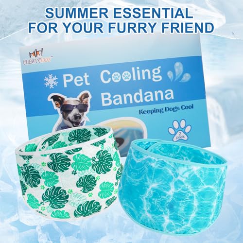 BEAUTYZOO Dog Cooling Bandana for Medium Large Dogs, 2 Pack Instant Cooling Bandanas Breathable Cooling Ice Towel Neck Wraps, Pet Scarf Keep Dogs Cool in Hot Summer,Leaf S - color: Leaf + Ripple Green, size: Small(Neck Girth:9-15in)