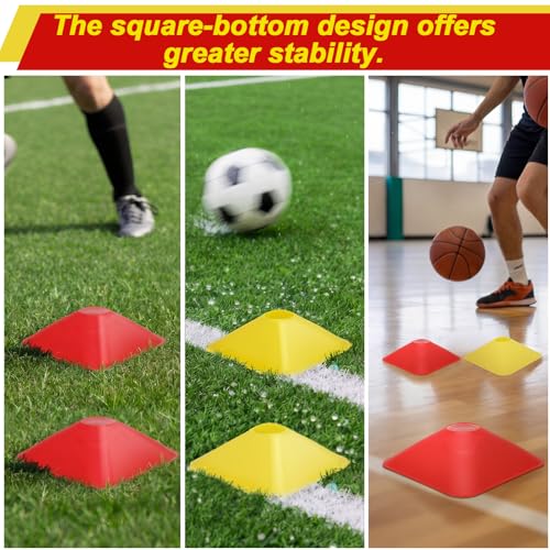 50 Pack 2 Inch Square Mini Cones for Sport Heavy Duty Agility Training Small Soccer Cone Field Marker Practice Equipment for Football Basketball Coaching Team Activities Speed - color: Red Yellow