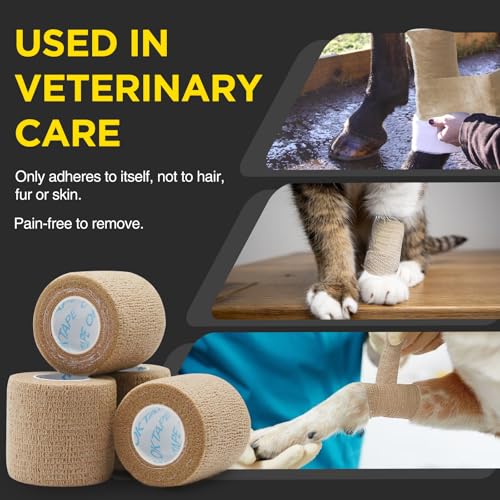 OK TAPE 12 Rolls Self Adhesive Bandage Wrap, Elastic Athletic Tape, Self Stick Bandage Tape, Vet Wrap, Medical Wrap for Wrist, Feet, 2" x 5 Yards - Beige - color: Beige, size: 2 Inch