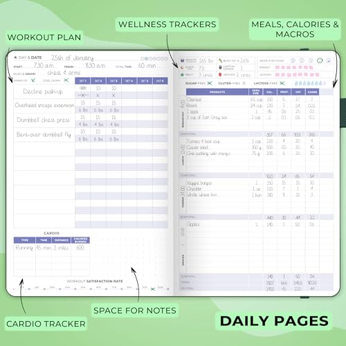 Clever Fox Fitness & Food Journal, Workout Planner, 5.8"x8.3" Forest Green | Lasts 3 months, undated hardcover exercise & weight loss journal for women, gym, diet, meal tracker, calorie counter book - color: Forest Green, size: A5 (5.8'' x 8.3'')