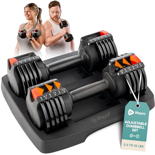 LifePro Adjustable Dumbbells Set – Quick-Adjust Space-Saving Weights with Anti-Slip Handle for Home Gym Strength Training - color: 15lb Pair