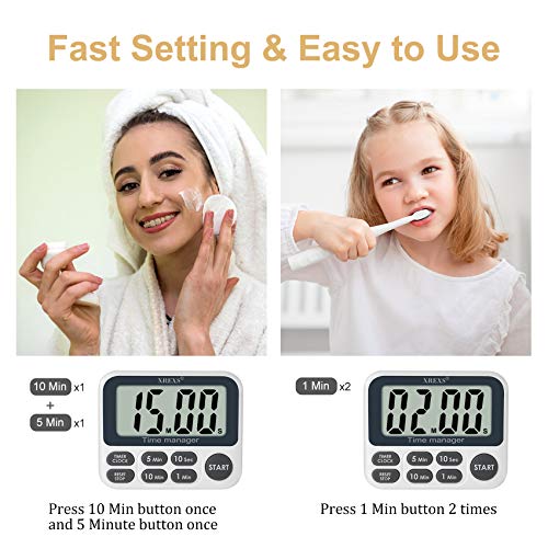 XREXS Digital Kitchen Timer, Magnetic Countdown Up Cooking Timer | with Large LCD Display, Adjustable Volume, Loud Alarm & Strong Magnet for Teachers (Batteries Included)