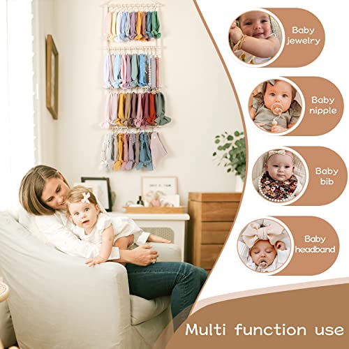 POVETIRE Headband Holder Head Bands Organizer for Girls, Baby Headbands Hair Accessories Organizer Storage Wall Hanging Decor for Nursery Toddler Girls Room… - color: Beige-2