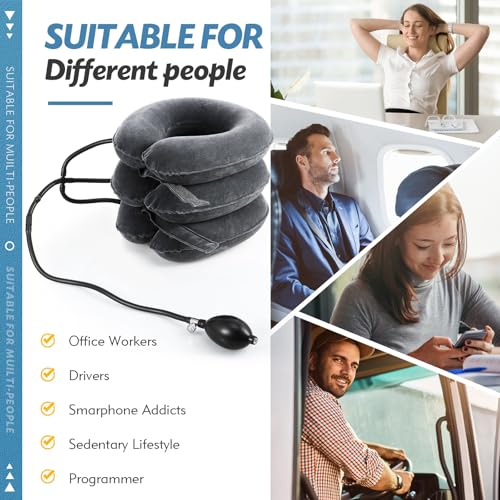 Neck Stretcher, Cervical Traction Device, Neck Traction Device, Neck Pain Relief, Adjustable Inflatable Neck Brace & Neck Stretcher, Neck Decompression Home Use (Dark Gray) - color: Dark Gray