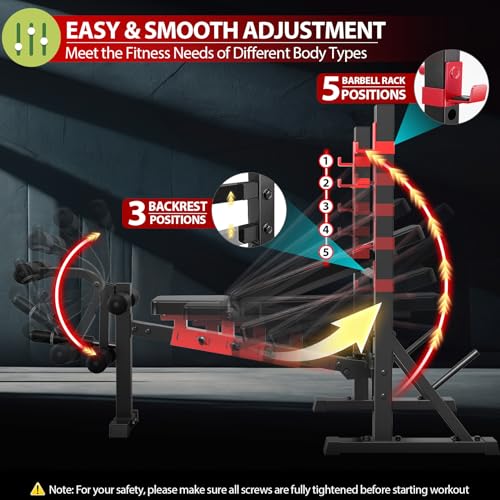 OPPSDECOR Standard Weight Bench Set with Squat Rack, 900LBS Adjustable Bench Press Set with Leg Extension and Leg Curl, Foldable Flat Incline Decline Workout Bench for Home Gym Full Body Training - color: Scarlet