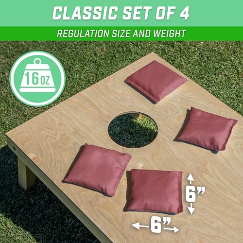 GoSports Classic Cornhole Bean Bags Set of 4-16 Colors Available - Regulation All Weather, Mix and Match - color: Burgundy