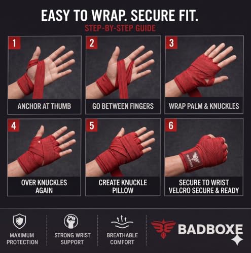 TWISTER FIGHT WEAR Boxing Hand Wraps 180" (4.5 Meter) – Premium Cotton-Polyester Blend with Thumb Loop and Hook & Loop Closure for Boxing, MMA, Muay Thai & Kickboxing - color: Red (1 Pair)