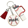 Women's Colorful Sports Ball Keyring Tassel Tumbler Charm Rugby Baseball Soccer Basketball Wooden Keychain Gifts - color: Baseball White