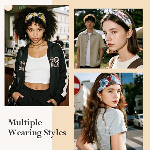 HSEM Headbands for Women 6-Pack – Boho Flower Wide Head Bands, Non-Slip Thick Hair Bands – Large Knotted Soft Stretchy Sweatbands for Workout, Washing Face, Makeup, Running, Spa & Yoga - color: X-Colorful-2-14