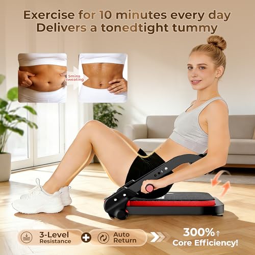 Ab Machine,Sit Up Exercise Equipment& Core Machine,Adjustable Ab Trainer with 3 Resistance Levels and Removable Auxiliary Handle,perfect for home workouts and those looking to lose weight - color: Red