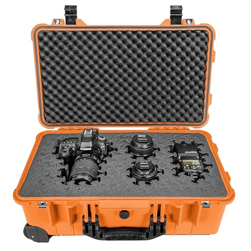 Eylar 22" Carry-On Roller Hard Case With Ragar Reconfigurable & Reusable XP Crosslink Foam, Waterproof, Shockproof For Equipment, Drones And Cameras, TSA Standard (2 Ragar Layers) (Orange) - color: Orange