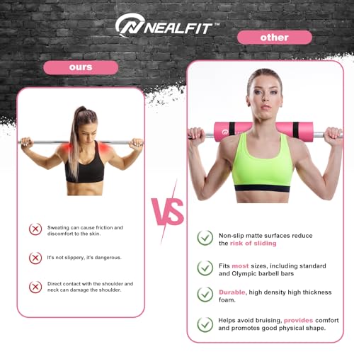 NEALFIT Barbell Pad Squat Pad for Squats—Squat Bar Pad—Great for Weightlifting,Lunges and Hip Thrusts—Foam Sponge Pad—Fit Standard and Olympic Bars Perfectly - color: Pink