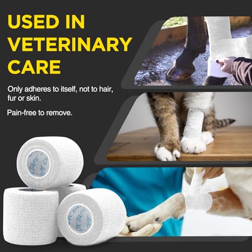OK TAPE 12 Rolls Self Adhesive Bandage Wrap, Elastic Athletic Tape, Self Stick Bandage Tape, Vet Wrap, Medical Wrap for Wrist, Feet, 2" x 5 Yards - White - color: White, size: 2 Inch