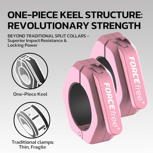 Forcefree+ Barbell Clips (Pair), Barbell Clamps, Quick Release Olympic Barbell Clamps with Anti Slip TPR Grip, Barbell Collars for Secure Weightlifting & Powerlifting - color: Pink