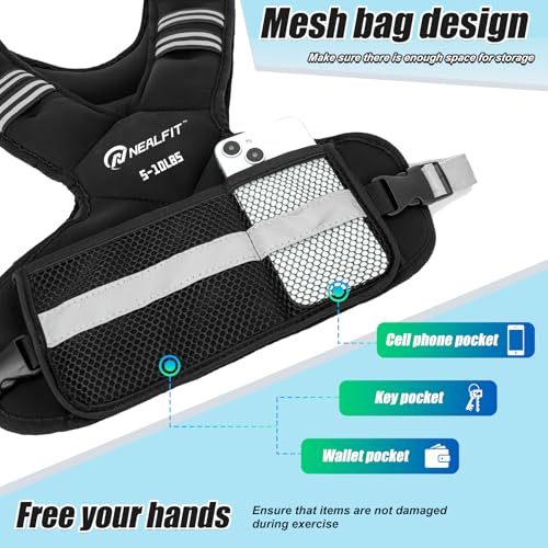 NEALFIT Weighted Vest for Women and Men, 5-10lb/11-20lb/18-30lb Adjustable Weighted Vest with Reflective Strip, Body Weight Vest for Walking, Running, Fitness, Strength Training - size: 5-10 lbs