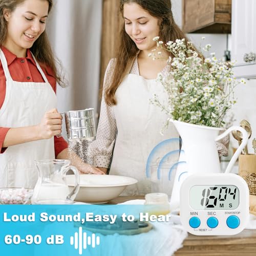 6 Pack Digital Kitchen Timer Multi-Function Magnetic Timers Classroom Timer for Kids Loud Alarm Big LCD Display Electronic Count Up Countdown Timers for Cooking, Classroom, Exercise, Study, Meeting - color: White-2pcs & Blue-2pcs & Pink & Green