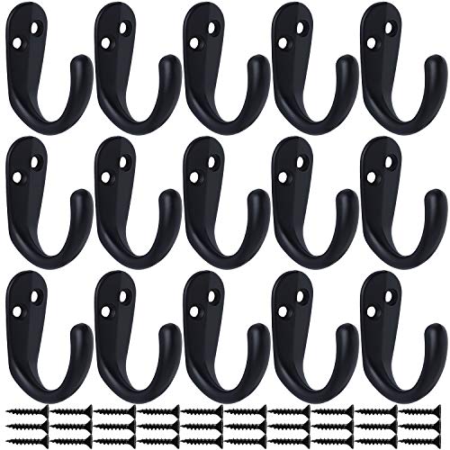 IBosins 15PCS Coat Hooks Wall Mounted Single Prong Robe Hook for Hanging Towel Hooks with 30 Screws for Bags, Hat, Cap, Scarf, Cup (Black) - color: Black