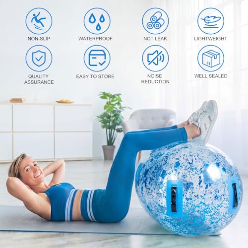 Gemscream Gymnastics Barrel Inflatable Air Roller Mat 40" x 24" Glitter Tumbling Air Barrel Gymnastic Cylinder Tumble Equipment for Back Handspring Trainer Cheerleading Yoga Home Use - color: Glitter Blue