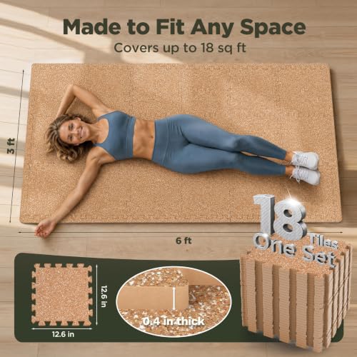 AIRHOP 18 PCS Gym Floor Mat, EVA Foam Puzzle Gym Mat, High-Density Interlocking Foam Floor Tiles for Home Gym, Play Workout Garage Kitchen Flooring 12.6"x12.6"x0.4" - color: Natural Wood, size: 18 Tiles | 18 Sq Ft