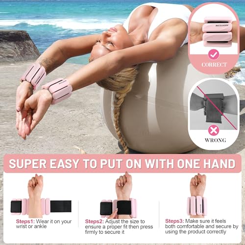 BECOJADDE Ankle Weights Set of 2 (1 lb/2 lb Each) for Women Men Adjustable Wrist Bracelet for Home Gym Weighted Bangles Wristbands Leg Arm Weights for Walking Swimming Running Pilates Yoga Gym - color: Cloud Pink, size: 4 Lb Pair (2 Lb Each)