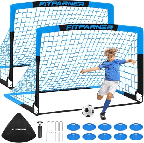 Kids Soccer Goals for Backyard Set - 2 Pack of Portable Pop Up Soccer Nets with Ball,Cones,Complete Training Equipment Kit for Toddler,Youth,Kids Age 3-14,Outdoor Sports Game - color: Blue Black, style: 4x3FT