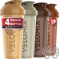 VELOMIX 4 Pack 28oz Shaker Cups for Protein Shakes, Urban Tone | 4x Wire Whisk, Leak Proof Protein Shaker Bottle for Protein Mixes, Stackable, Dishwasher Safe, Gym Ready, Measurement Marks - color: A3) Urban Tone