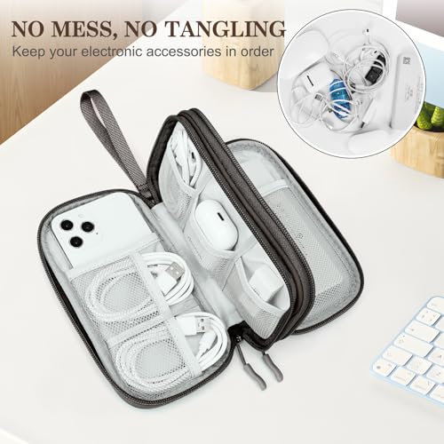 FYY Electronic Organizer, Travel Tech Pouch Bag, Cable Organizer Coffee | Wrist Strap, Waterproof, Double Layers Portable Electronics Travel Carrying Case for Cord, Charger, Daily Business Trips Use - color: Coffee, size: Small