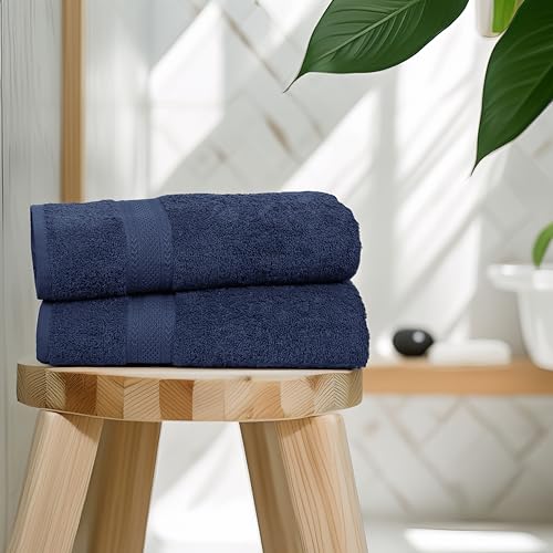 Commercial Bulk Pack of 12 Large Bath Towels – 100% Cotton Terry 24" x 50" – Ideal for Hotels, Salons, Gyms, Spas & Institutional Use – Navy Blue - color: Navy, size: 24"x50" - PK 12