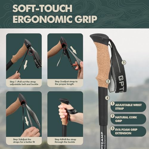 GPTCAMP Walking Sticks,Trekking Poles Collapsible Hiking Poles,Lightweight Folding Travel Walking Pole for Men Women,2pc Adjustable Hiking Stick with EVA Foam Grips for Backpacking - color: Black