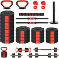 Adjustable Dumbbell Set, 44/66/88Lbs 4-in-1 Free Weights for Home Gym, Converts to Kettlebell & Barbell with Connector, Non-Slip Grip, Ideal for Men & Women Strength Training - color: Black and Red