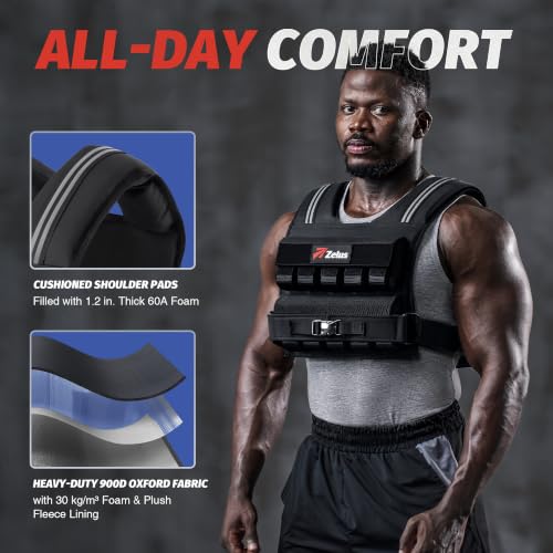 ZELUS Weighted Vest Men, 23lbs/36lbs/45lbs Adjustable Weight Vest with 10/16/20 removable Iron Weights and Reflective Strips, No-Bounce Design for Strength Training, Running, HIIT & Calisthenics - size: 45LB