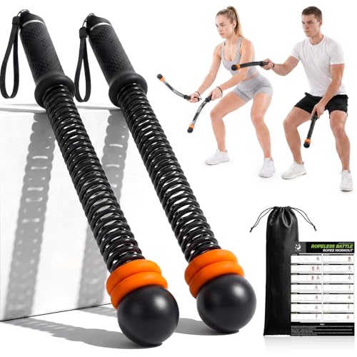 Slim Panda Weighted Ropeless Battle Ropes, 1.6-3lbs Adjustable Resistance Cordless Battle Ropes with Storage Bag & Poster, Portable Home Gym Workout Ropes for HIIT & Strength Training - color: Black
