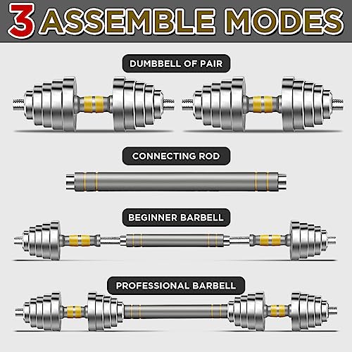PHOEROS Adjustable Dumbbell Set - 44/66/88 LBS weights set, Dumbbell Barbell 3 in 1, Steel Dumbbells Pair with Connecting Rod for Adults Women Men Fitness Workout, Home Gym Exercise Training Equipment - color: 66lbs