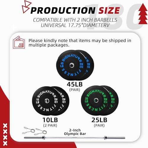 Fitvids 2-Inch Olympic Rubber Weight Plates Sets, Bumper Plates Set with Barbell for Strength Training, 180-390 Lbs Multiple Options - color: Colored, style: 180LB Set With Barbell