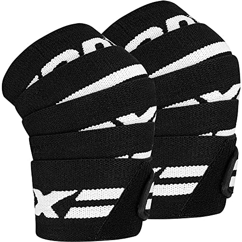 RDX Knee Wraps for Weightlifting, 78” Elasticated Straps Power Lifting Leg Press Support Gym Fitness Squats Workout Men Women - color: White Black