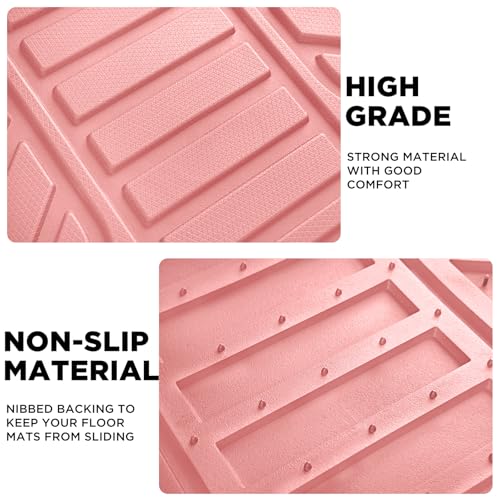 PIC AUTO Heavy Duty Pink Rubber Floor Mats, Silver Aluminum Film Car Mats Set, Front and Rear Car Mats with Anti-Slip Backing, All Weather Protection, Trim-to-Fit for Automotive SUV, Sedan, Van - color: All Pink