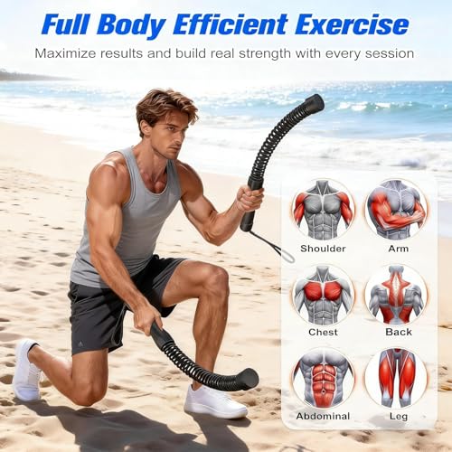 Portable Ropeless Battle Ropes, 2 in 1 Cordless Battle Ropes for Home Gym with Non-Slip Gloves, HIIT and Low-Impact Aerobic Training