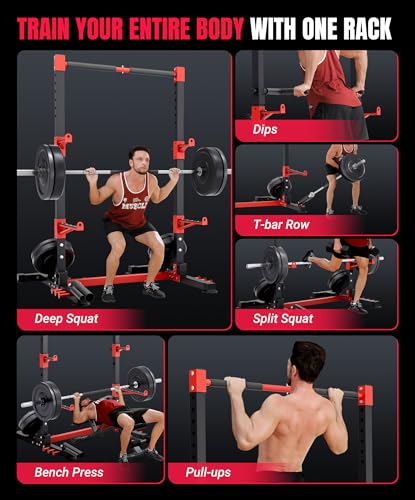 YOLEO Smith Machine & Squat Rack Combo, Multi-Functional Power Racks with Adjustable Width & Pull-Up Bar, Cable Crossover Power Cage, Independent Dual-Pulley System for Home Gym Garage Basement - style: Basic Squat Rack